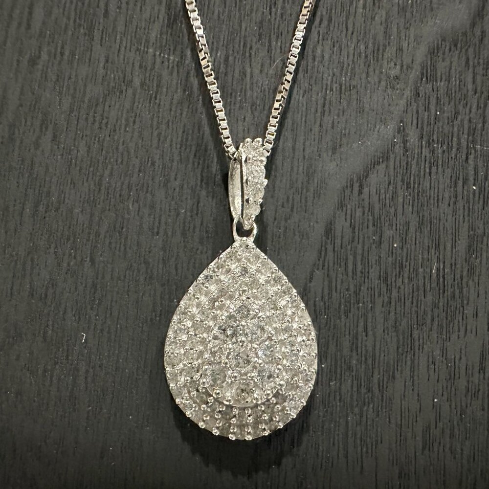 Stunning Pear Cut 1/2 Ct Diamond Necklace - Natural Diamonds in Sterling Silver - Picture 1 of 10